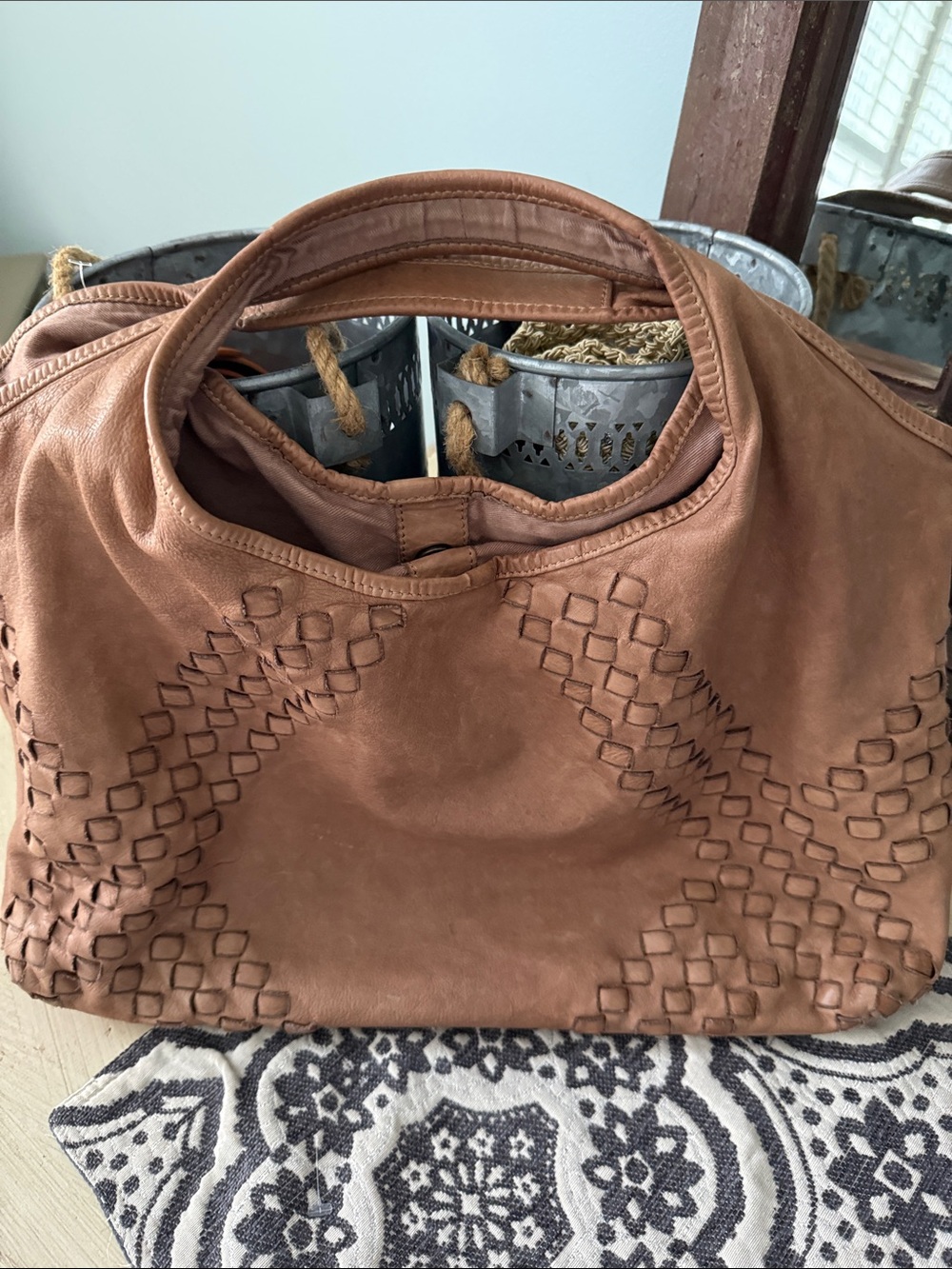 Sundance Brown Woven-Detail Shoulder Bag